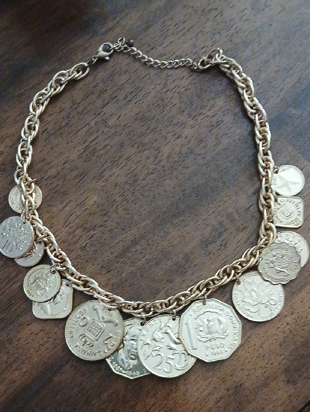 Gold-Toned Coin Charm Necklace - Women Jewelry ■ Coins of the Caribbean